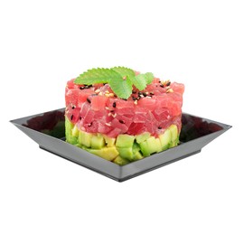 3.9 x 3.9 Inch Party Plates, 100 Disposable Appetizer Plates - Elegant, Square, Black Plastic Serving Plates, Durable, For Weddings Birthdays, And More - Restaurantware