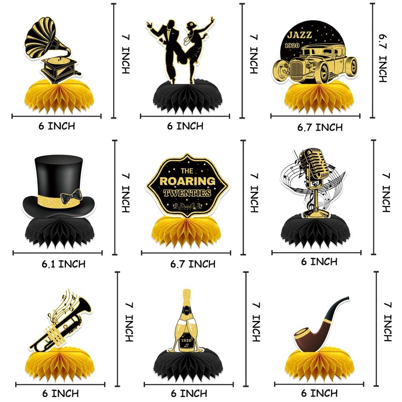 INRUI 9 Pieces Roaring 20s Party Honeycomb Centrepieces