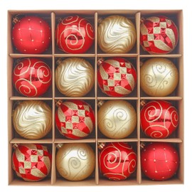 Valery Madelyn Plastic Christmas Tree Baubles 16 Pieces 8 cm Tree Decoration Baubles Christmas Baubles with Hanger for Christmas Decoration Traditional Theme Red Golden