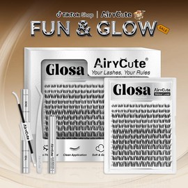 Glosa | AiryCute Velour Luxe Collection Upgrade U Lashes with Ultra-Dense, Waterproof, Long-Lasting Lashes | Vivi | Natural Daily | Beginner-Friendly DIY Lashes for a Flawless, Voluminous Look | Trendy & Must-Have Clusters:_Glosa Kit 