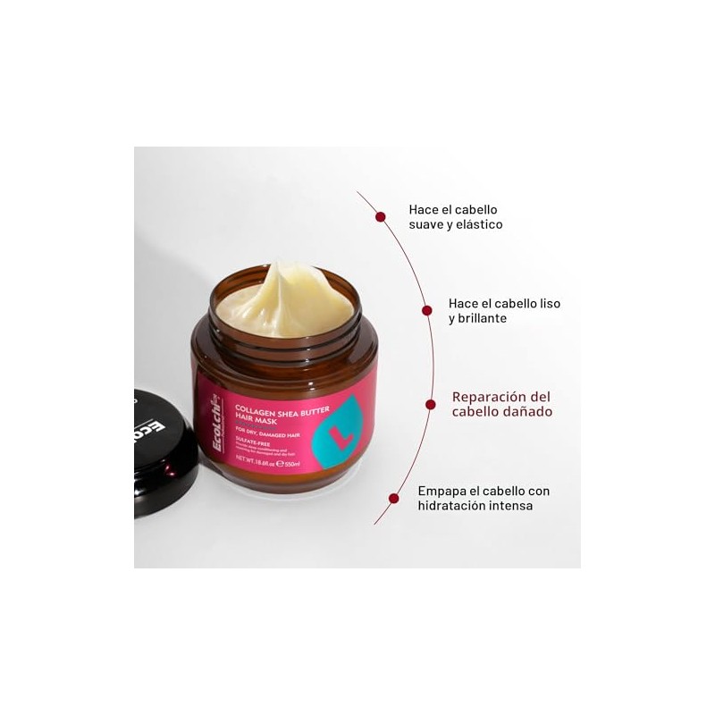 Mascarilla de colágeno de manteca de karité para el cabello,