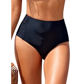 SHEKINI Bikini retro de talle alto para mujer, parte inferior acanalada, tankinis cortos (Manhattan Black, X-Large)