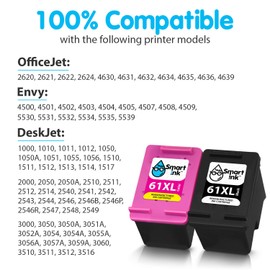Smart Ink Remanufactured Ink Cartridge Replacement for HP 61 XL 61XL Combo Pack (Black & Tri-Color) to use with HP Envy 4500 4502 5530 OfficeJet 4630 DeskJet 3510 3050 2548 2540 1510 1010 1000