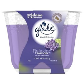 Glade Vela Aromatizante para Hogar Mood Collection, Aroma Relaxing Lavender 3 Mechas, 192g