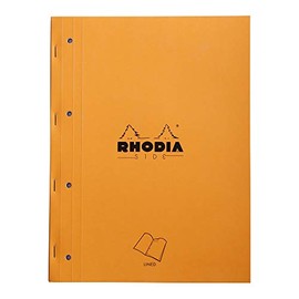 RHODIA 118014C - Orange Side Stapled Notepad - A4 - Lined - 80 Detachable Sheets Perf. 4 Holes - 80G White Clairefontaine Paper - Soft and Resistant Coated Card Cover - Basics