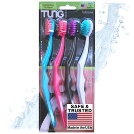 Tung Plastic Tongue Scraper, Tongue Brush, Tongue Cleaner for Adults, Scrubber, Plastic, Fight Bad Breath and Halitosis | Mouth Odor Eliminator, Tongue Scraper Cleaner, Made in America, 4-Pack