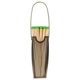 Match Stick Holder in Aged Brass | Decorative Mesh Metal Storage Bucket, Caddy, Basket for Long Matchsticks | Home Décor for Fireplace, Wood-Burning Stove, or BBQ Grill | Matches Not Included