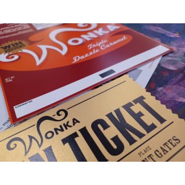CUSTOM MADE Willy Wonka Dazzle Caramel Wrapper Golden Ticket Replica (NO Chocolate Included)