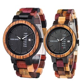 BOBO BIRD Mens Womens Wooden Watch Colorful Wood Watch Day Date Display Multifunction Handmade Quartz Watch Sport Chronograph Unique (Couple)