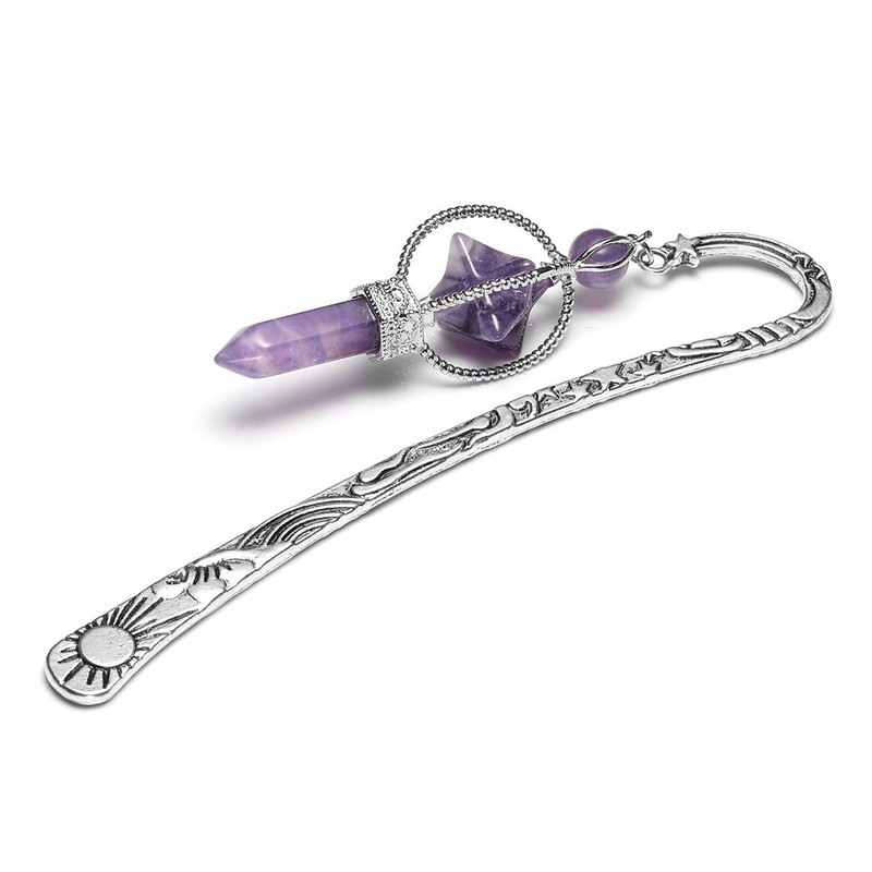 JOVIVI Anqitue Silver Metal Bookmark Beading Bookmarks with Amethsyt Crystal