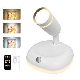 LED Wireless Spotlights Indoor with Remote Timmer,4000mAh Rechargeable Spot Lights,3000K/4000K/6000K Adjust Dimmable Battery Operated Lights Picture Light for Wall Accent Painting Artwork(White)