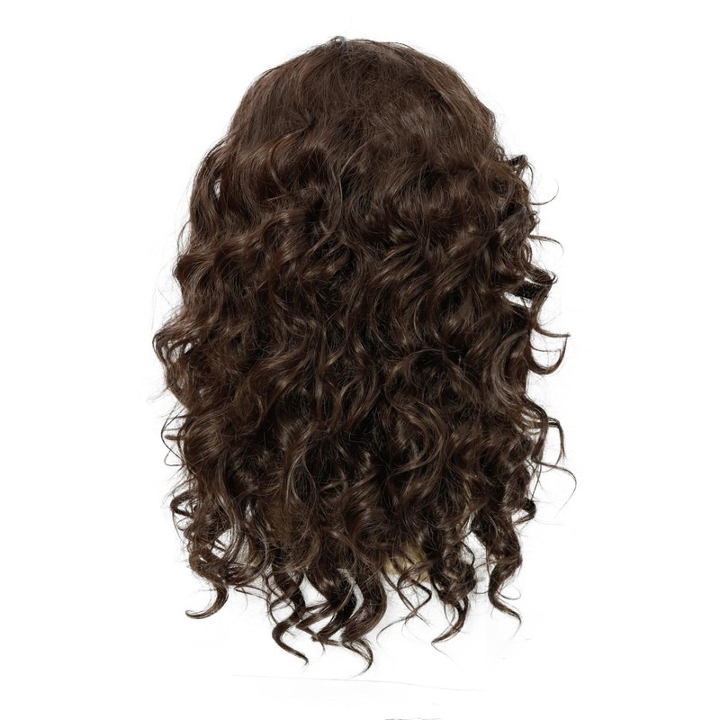FYXZHUO Mens Long Curly Dark Brown Wig with Necklace for