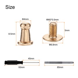 HARFINGTON 30 Sets Round Head Button Studs Screw 4mm Alloy Leather Rivets with Hollow Punch Screwdriver for Repair and Decorate Fabric Clothing Shoes Bags DIY, Gold