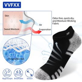vvfxx Mens Ankle Socks - 6 Pairs No Show Athletic Running Socks, Breathable Black Low Cut Socks for Men with Moisture Wicking & Cushioned Support Size 9.5-12