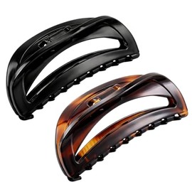 Parcelona Pinza para el cabello con forma de mandíbula, diseño de arco fino francés, juego de 2, color carey y acetato de celuloide negro.