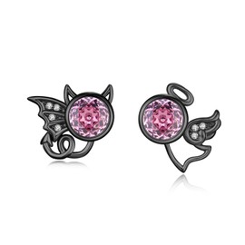 Angel and Devil Stud Earrings 925 Sterling Silver Cubic Zirconia Rose Cut Stud Earrings Jewellery Hypoallergenic Angel and Devil Earrings Christmas for Girls Women (Pink), Sterling Silver, Cubic
