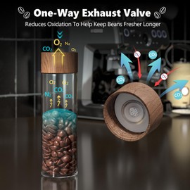 Gernshe Single Dose Coffee Bean Storage Tubes Coffee Storage Container with One-Way Exhaust Valve,Coffee Bean Cellar 10 Pcs Dosing Glass Vials (2 Oz) Walnut Wood Stand Funnel And Lids