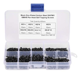 Self Tapping Screws - 400pcs Black M2 / M2.6 Pan Head Self Tapping Screw Set Assortment