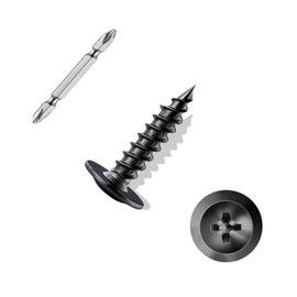 ANCHOREASE #8×5/8″ Wood Screw 350Pcs, Black Carbon Steel Standard Thread Screws, Truss Head Phillips Fast Self Tapping Screws