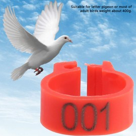 Tnfeeon 100pcs/bag 8 mm plastic pigeon bands rings, 001-100 numbered plastic pigeon bird leg bands rings with number (red)