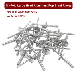 Zorveiio 50Pcs Aluminum Tri-Fold Exploding Pop Rivets 3/16 Large Flange,3/16''x 1'' Large Head Tri Grip Pop Blind Rivets,Exploding Rivets for Kayak,Automotive & Furniture,Silver