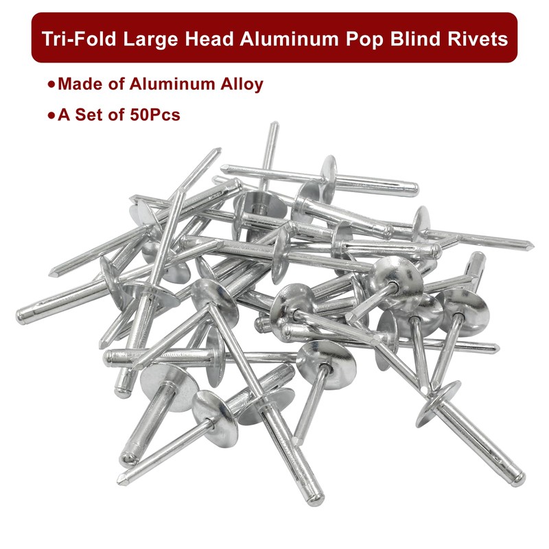 Zorveiio 50Pcs Aluminum Tri-Fold Exploding Pop Rivets 3/16 Large Flange,3/16''x