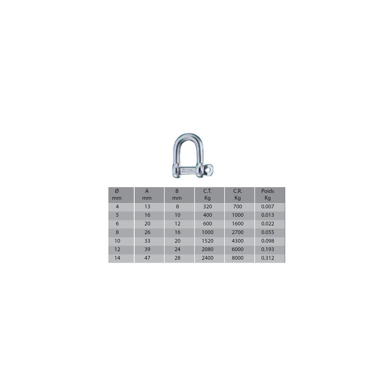 Wichard 322201 Shackle D Shackle, Stainless Steel, Pin Diameter 0.2