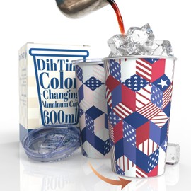 DiHTing American Themed Color Changing Cup with Lid, 21Oz Reusable Aluminum Drinking Cup Stainless Steel Tumbler for Red White and Blue Decorations Patriotic Summer Pool Party Favors Supplies