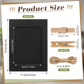 Janlaugh 100 Pcs Paper Picture Frames 4x6 Paper Photo Frame with 100 Clip 10 String Kit DIY Hanging Cardboard Photo Holder for Carnival Valentine Mardi Gras Wedding Home(Black,Classic Style)