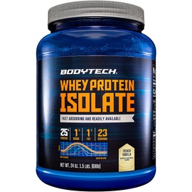 BODYTECH Whey Protein Isolate Powder - 25g Protein per Serving with BCAAs - Fast-Absorbing for Muscle Growth & Recovery - French Vanilla (1.5 lb, 21 Servings)