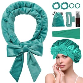 Heatless Curling Rod Headband, Overnight Hair Curls Roller Wrap for Women Girls with Long Hair - Teal