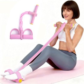 Pedal Resistance Bands with Handles, Durable 6-Tubes Elastic Pedal Resistance Band, Rubber Multifunction Fitness Bands for Abdomen, Waist, Arm, Leg, Suitable for Women & Men, Pink