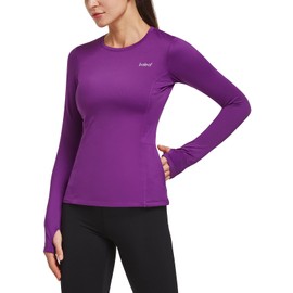 BALEAF Women's Thermal Tops Long Sleeve Workout Shirts Running Compression Zipper Pocket Fleece Cold Weather Gear Winter Thumbholes Purple M