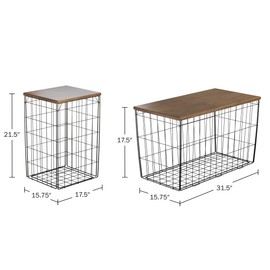 Lavish Home End Storage – Nesting Wire Basket Base and Wood Tops – Industrial Farmhouse Style Side Table Set of 2, Set of 3-Brown/Black