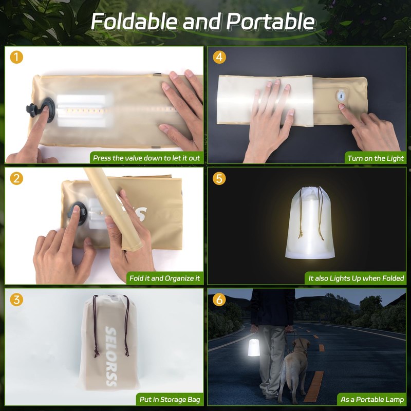 SELORSS Inflatable Outdoor Camping Light, Meets IP66 Waterproof Standard, Provides
