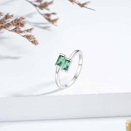 Nisgoin Sterling Silver Birthstone Rings : May Green Birthstone Rings For Women Adjustable Stackable Emerald Birthstone Ring Simple Christmas Birthday Jewelry Gift