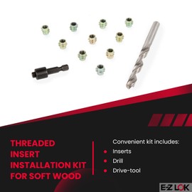 E-Z LOK Thread Repair Installation Kit - Includes E-Z Hex Threaded Inserts for Soft Wood, Zinc Alloy, Flush, 1/4-20 x 10mm Length, Drill, and Drive Tool, (EZ-801420-10)