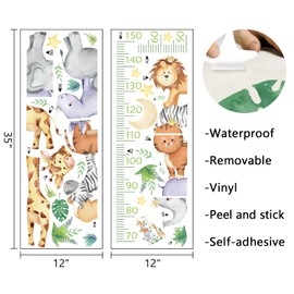 Mfault Safari Animals Kids Height Chart Adventure Wall Decals Stickers, Elephant Rhino Tiger Zebra Lion Giraffe Baby Growth Measure Ruler Nursery Decorations Bedroom Art, Kids Toddlers Room Home Decor