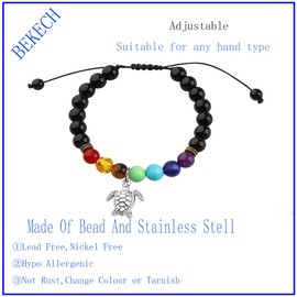 BEKECH Sea Turtle Bracelet Animal Lover Gift Sea Turtle Lover Gift Turtle Bead Bracelet Sea Turtle Jewelry Cute Animal (Black)