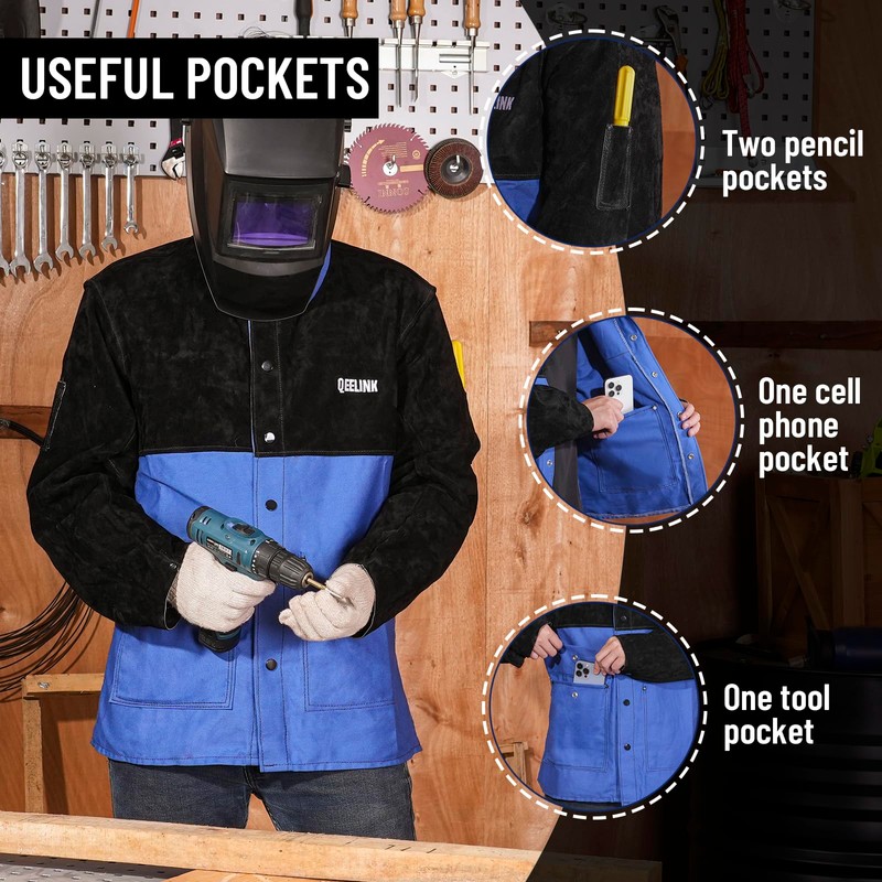 QeeLink Welding Jacket Split Leather Sleeves | Premium Flame Resistant