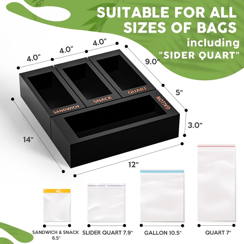 DALSHABET Bamboo Storage Bag Organizer for Kitchen Drawer, 4 Separate