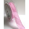 Bertie's Bows Baby Pink Gingham Print White Lace Edge 25mm