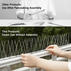 OFFO Bird Spikes Pre-Assembled for Pigeons Birds, Cover 48.7 Feet Durable Bird Spikes with Stainless Steel for Fence Roof Mailbox Window