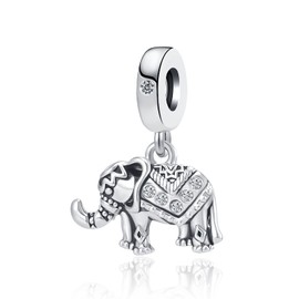QeenseKc Lucky Elephant Charm Good Luck Animal Clear CZ Bead for European Bracelet