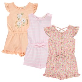 BTween 3-Pack Girls' Jumpsuits & Rompers - Sleeveless & Flutter Sleeve One Piece Overall Suit for Kids