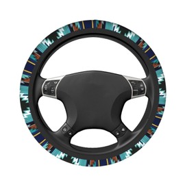 LONSANT Native American Tribal Steering Wheel Cover for Women Men Southwest Pattern Blue Aztec Navajo Design Wheel Protector Case Auto Car Accessories Universal for Most Cars SUV Trucks (15 Inch)