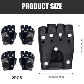 GMHLLES 6 Pieces Biker Costume Set Punk Gloves Black with Studs Fingerless, Mens Gothic Leather Gloves