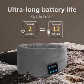 SYPVRY Soft Sleep Eye Mask Bluetooth Headphones Adjustable Sleep Headband Headphones for Sleeping Meditation Insomnia, Wireless Music Eye Cover Earbuds for Airplane Travel Nap(Grey)