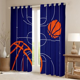 Cortinas de baloncesto para recámara, sala de estar (2 paneles, 38 x 45 pulgadas), cancha de baloncesto para niños, 30 % a 50 % opacas, cortinas para niños, niñas, adolescentes, juegos, deportes, oscurecimiento