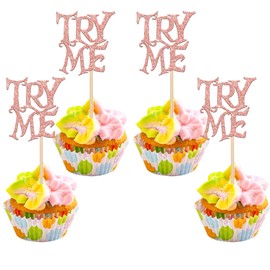 24 PCS Eat Me Cupcake Toppers Glitter Try Me Take One Alice in Wonderland Cupcake Picks Decorations for Fairytale Wonderland Theme Baby Shower Kids Boys Girls Birthday Party Supplies Rose Gold